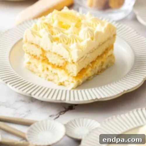44 Refreshing No-Bake Summer Treats 14 A beautifully layered Lemon Tiramisu, garnished with lemon slices and powdered sugar, promising a tangy and creamy experience.