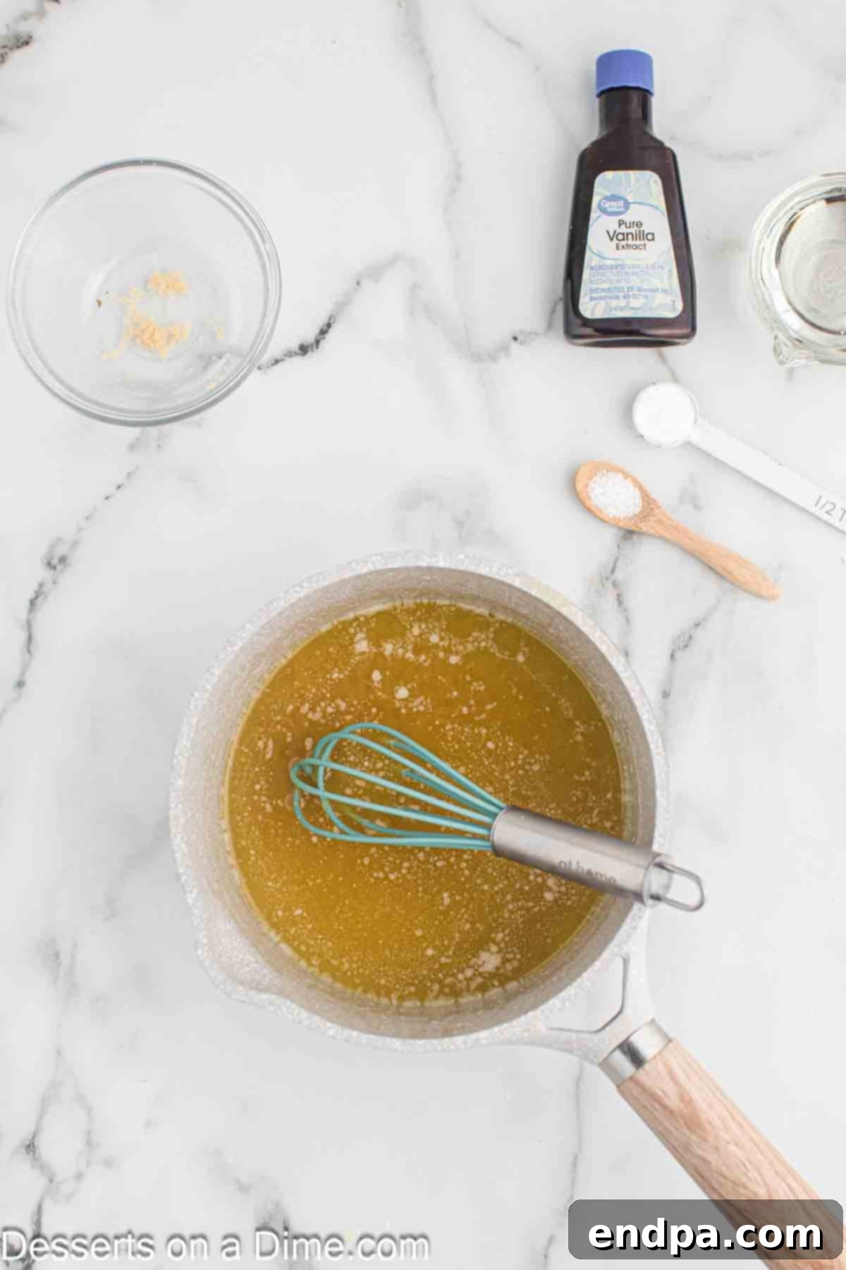 Brown sugar whisked into butter.