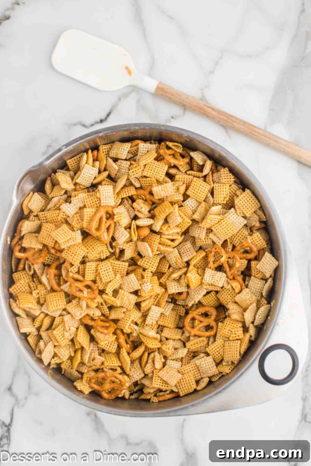 Bowl of cereal mixture.
