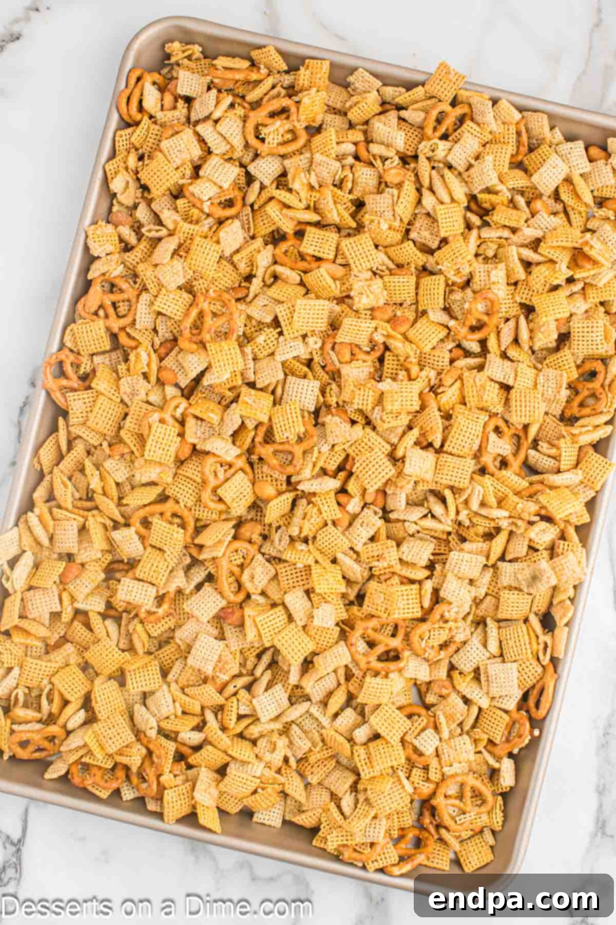 Baking sheet with cereal mixture.