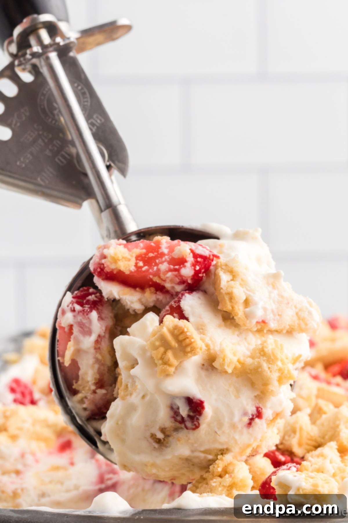 Ice cream scooped to serve.