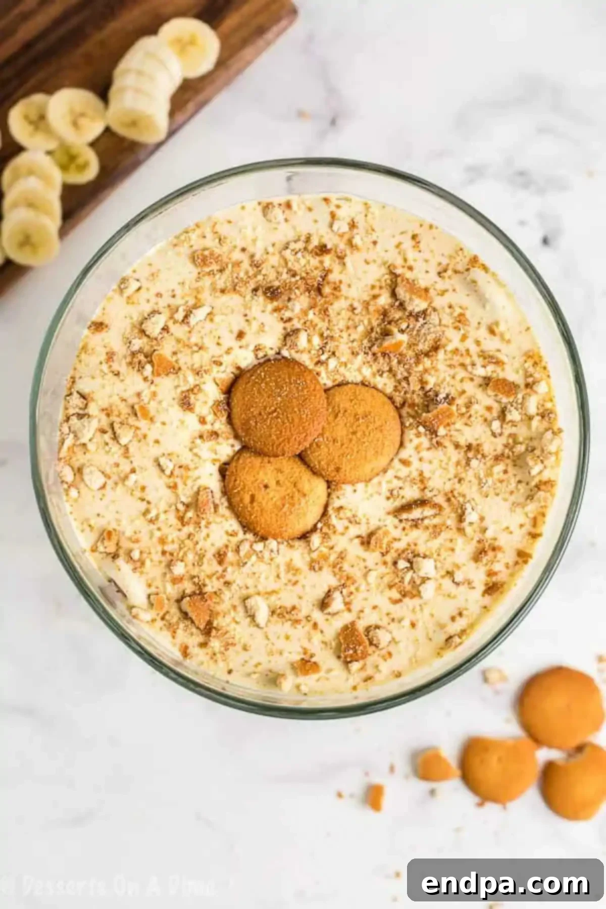 Is Banana Pudding Freezer-Friendly? 3 Banana pudding in trifle dish.