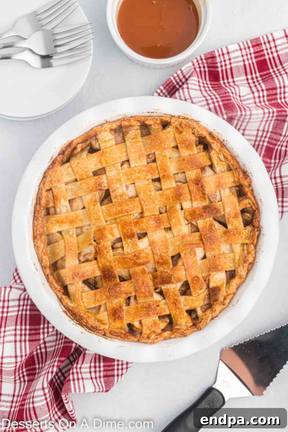 Apple pie in pie plate.