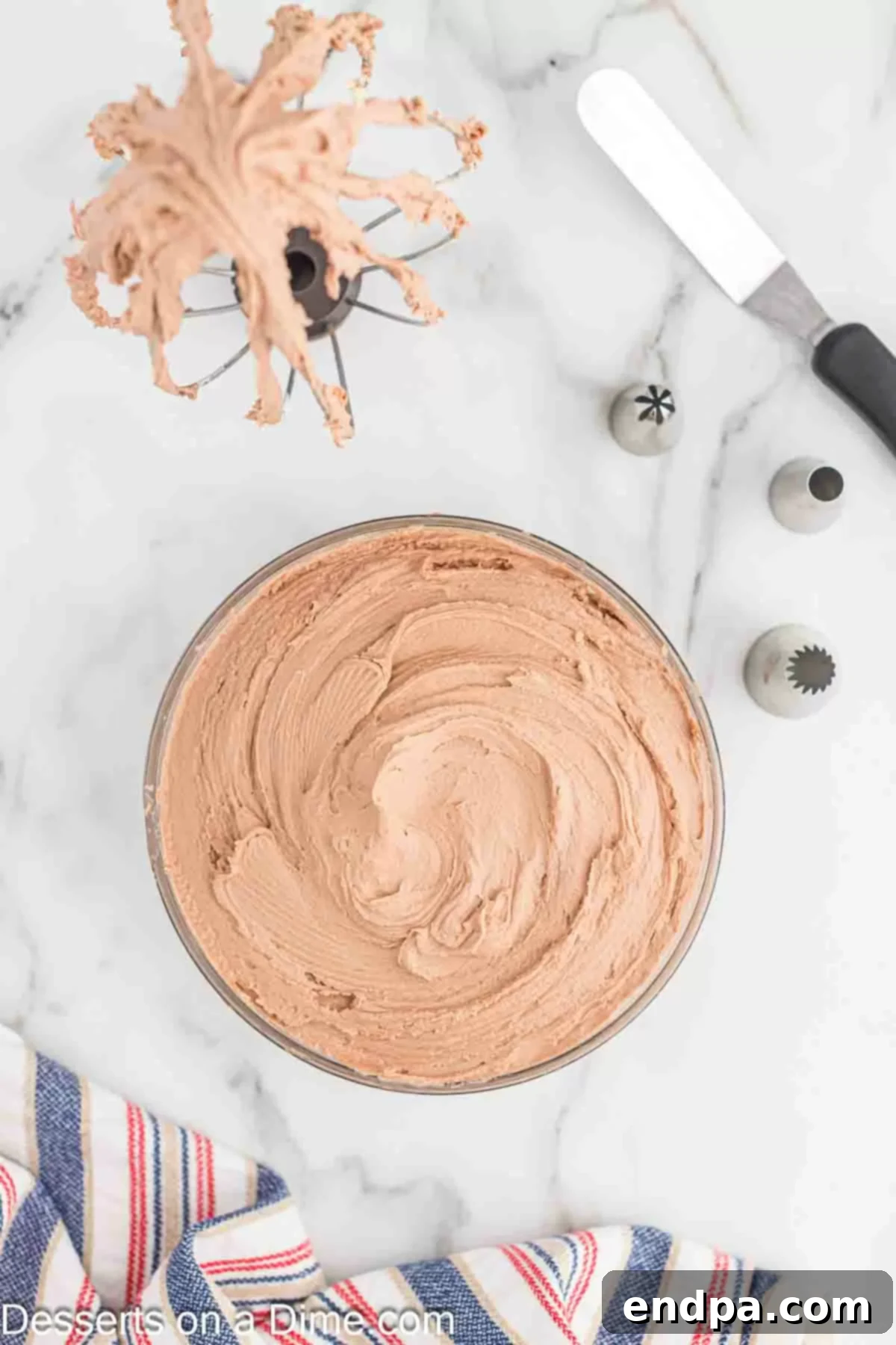 Whipped Nutella Delight 7 Finished Nutella frosting in a bowl, smooth and ready to use.