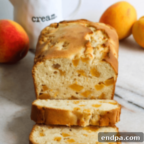 Peachy Keen: 51 Simple Dessert Ideas 6 Peach Pound Cake with Cream Cheese, studded with fresh peach chunks
