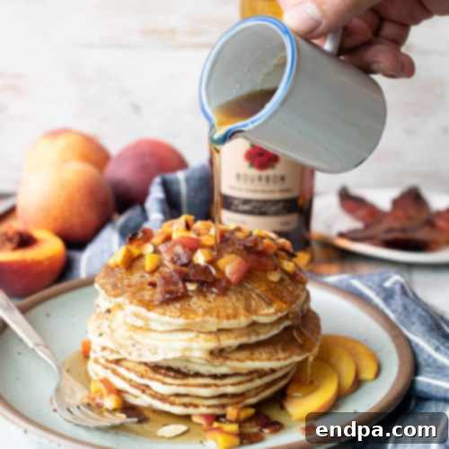 Peachy Keen: 51 Simple Dessert Ideas 21 Peach Pancakes with Homemade Bourbon Maple Syrup, a decadent celebratory meal