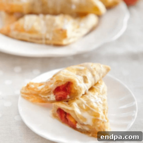 Peachy Keen: 51 Simple Dessert Ideas 29 Spiced Peach Turnovers with flaky puff pastry and spiced peach filling