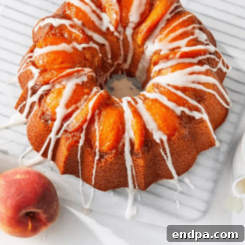 Peachy Keen: 51 Simple Dessert Ideas 31 Peach-Bourbon Upside Down Bundt Cake with gooey caramelized peaches and a dense bundt cake
