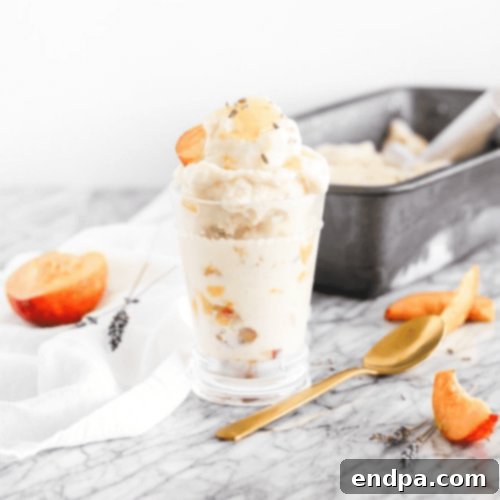 Peachy Keen: 51 Simple Dessert Ideas 34 Honey Lavender Peach Ice Cream, delicate and floral, sweetened with honey and fruit