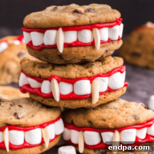 Wickedly Wonderful Halloween Cookie Ideas 22 Buttery, chocolatey Vampire Teeth Cookies with icing and marshmallow