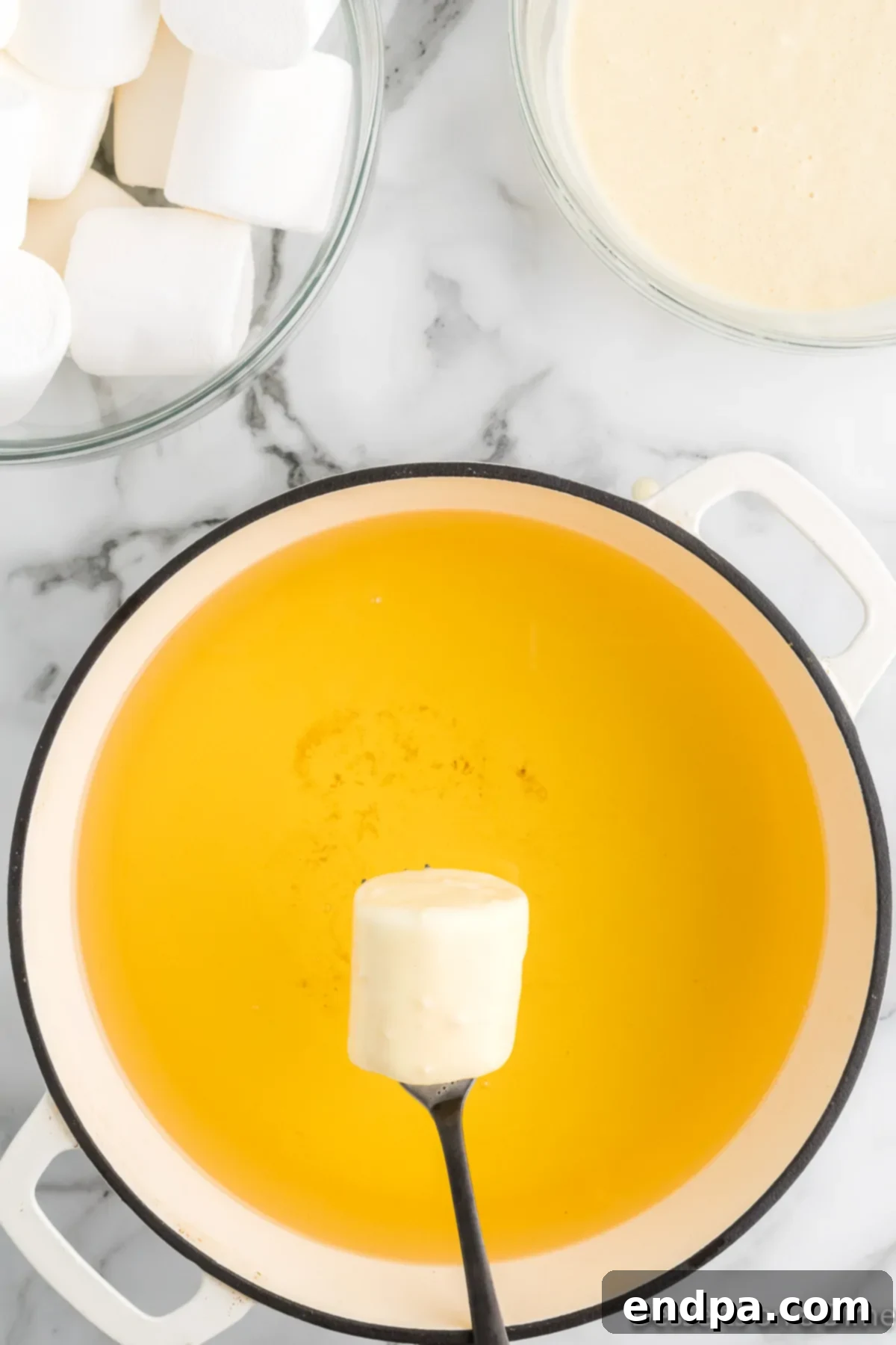 Marshmallow dipped in oil. 