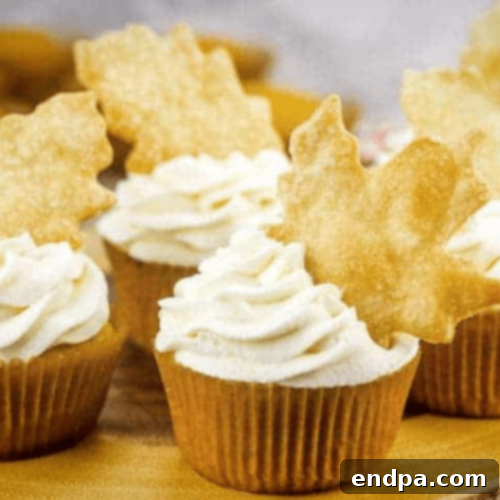 Adorable Pumpkin Pie Cupcakes decorated with decorative pie crust cut-outs.