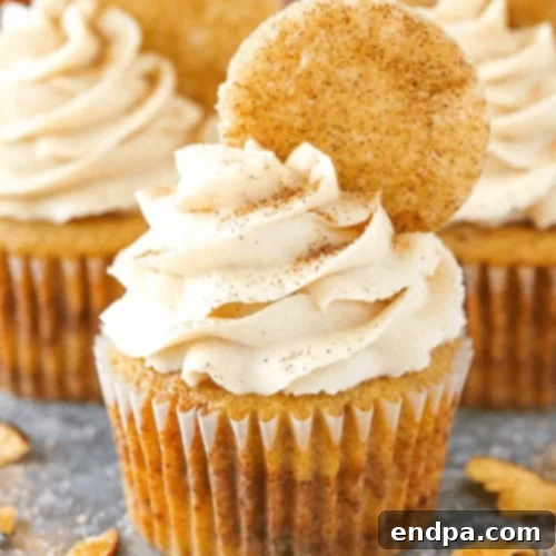 Sweet and spiced Apple Snickerdoodle Cupcakes with cinnamon sugar topping.