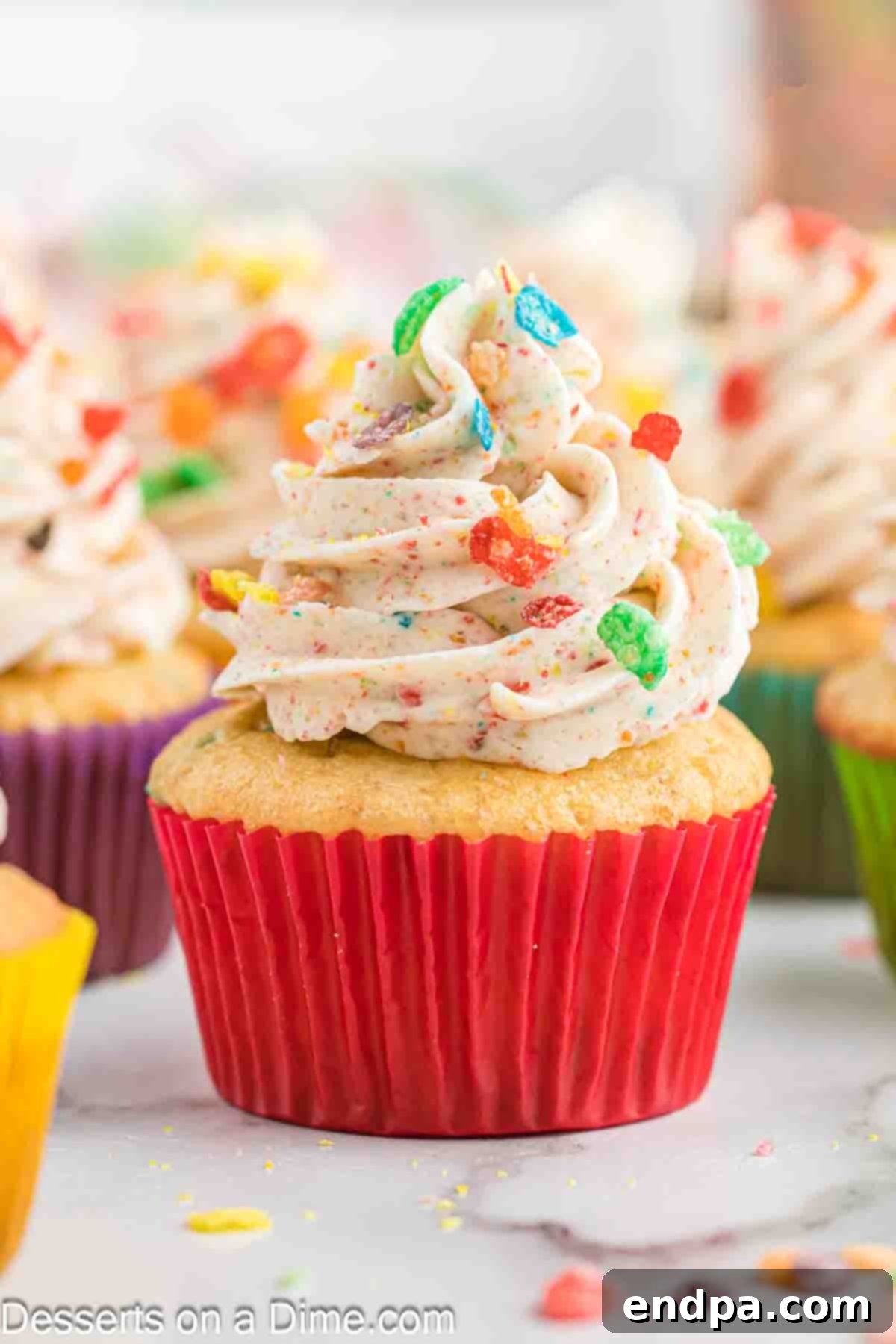 Up close of cupcake on counter. 