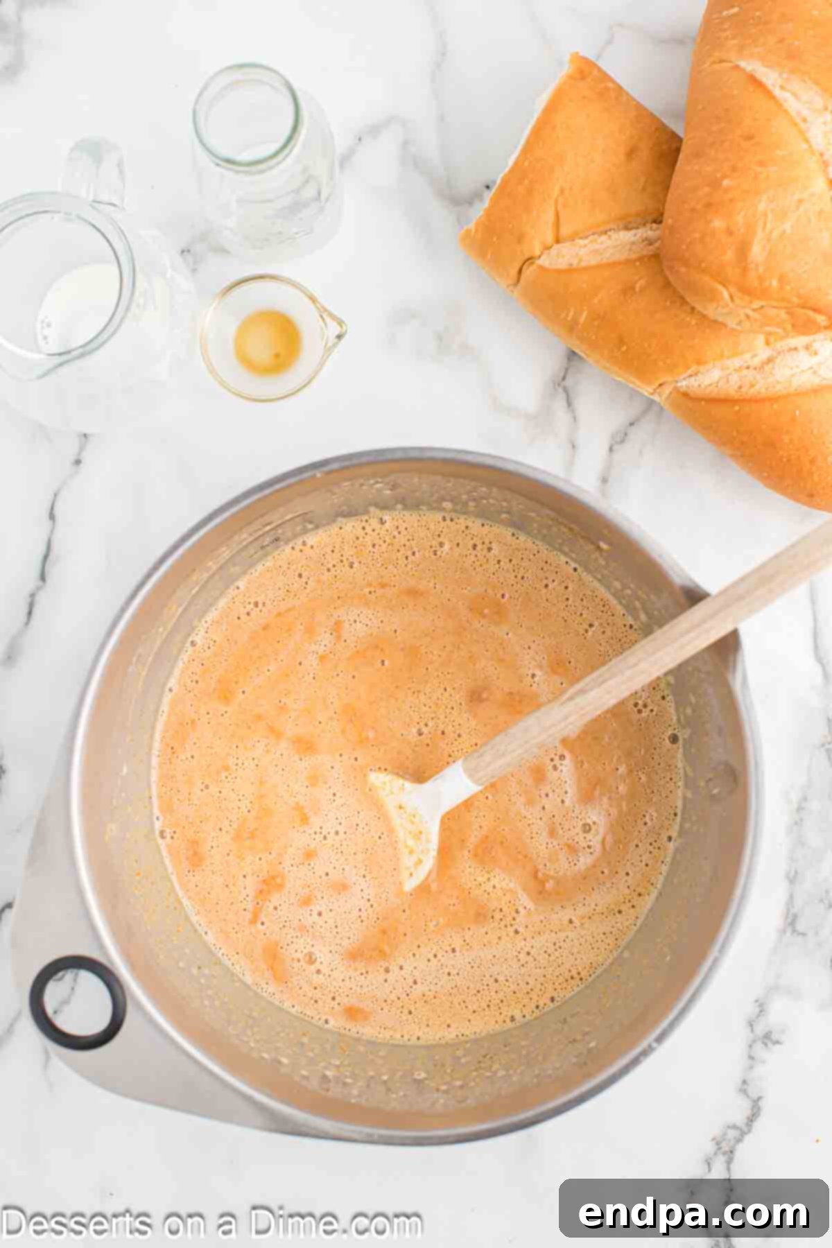 Pumpkin mixture and milk combined and mixed together. 