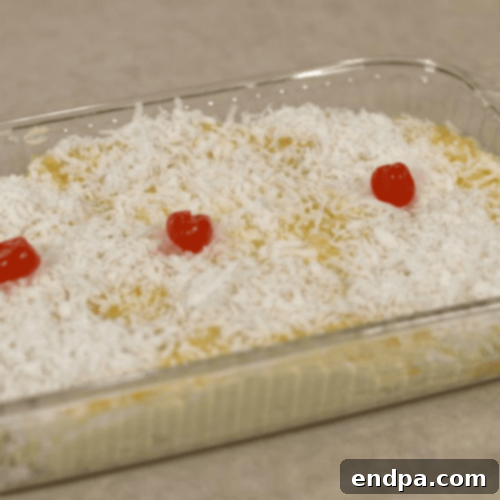 A layered Pina Colada Icebox Cake, featuring creamy coconut and juicy pineapple.