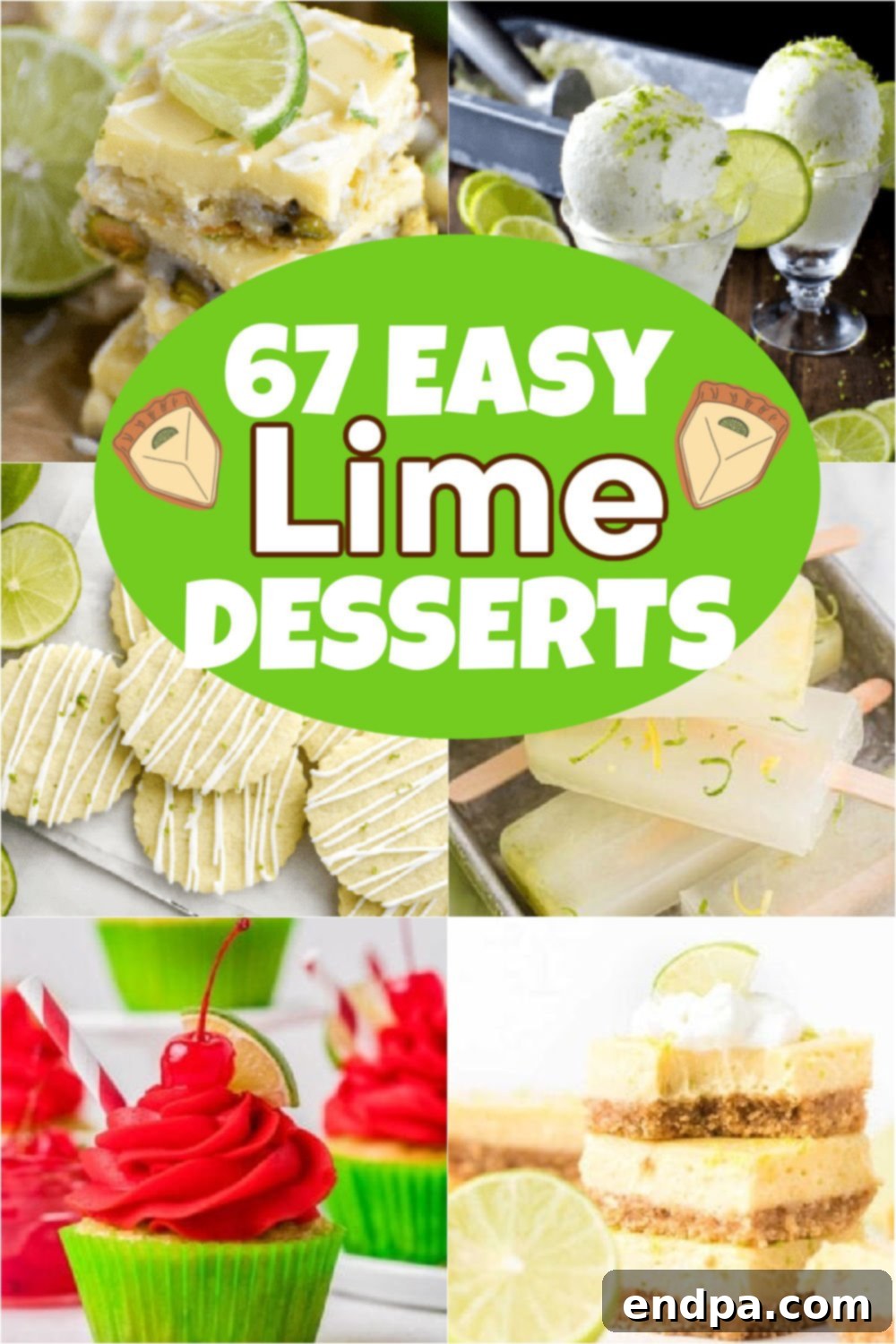 The Ultimate Collection of Tangy Lime Desserts 2 A vibrant array of lime desserts, including a slice of classic key lime pie, individual lime tarts, and frosted lime cookies, all showcasing the refreshing appeal of citrus-infused sweets.