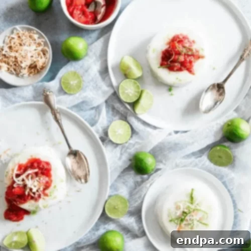 The Ultimate Collection of Tangy Lime Desserts 5 Creamy key lime coconut panna cotta topped with a strawberry compote.