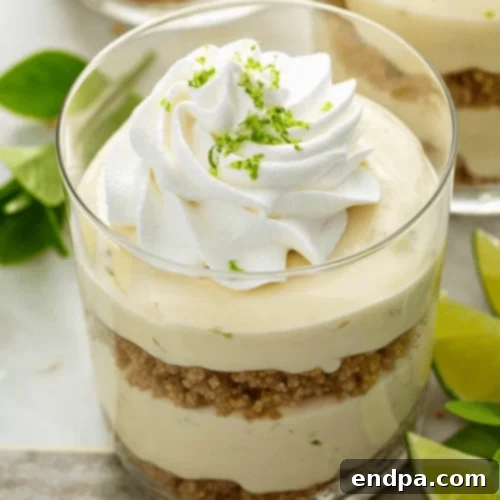 The Ultimate Collection of Tangy Lime Desserts 23 Key lime cheesecake parfaits layered in glasses, topped with whipped cream and lime zest.