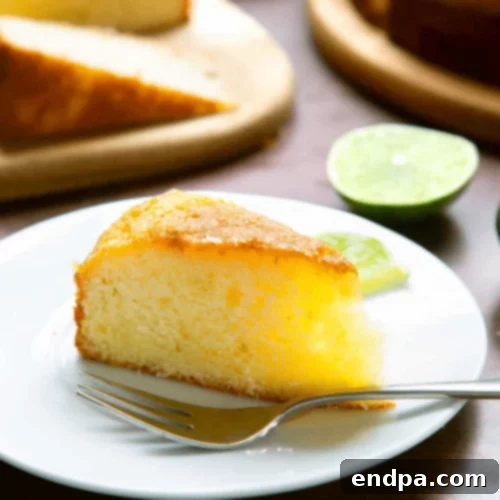 The Ultimate Collection of Tangy Lime Desserts 28 Close-up of a slice of luscious lime drizzle cake with a moist crumb and sweet glaze.