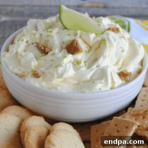 The Ultimate Collection of Tangy Lime Desserts 32 Creamy key lime pie dip in a bowl, surrounded by graham crackers.