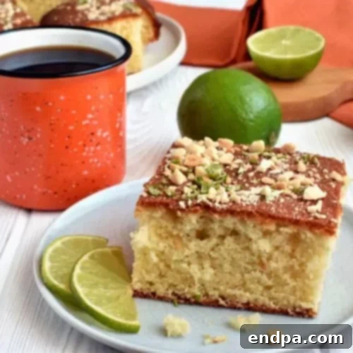 The Ultimate Collection of Tangy Lime Desserts 61 Slice of West African lime cake with a simple glaze and lime slices.