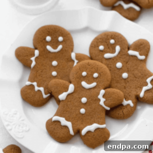 Soft and chewy Gluten-Free Gingerbread Cookies, decorated for Christmas.