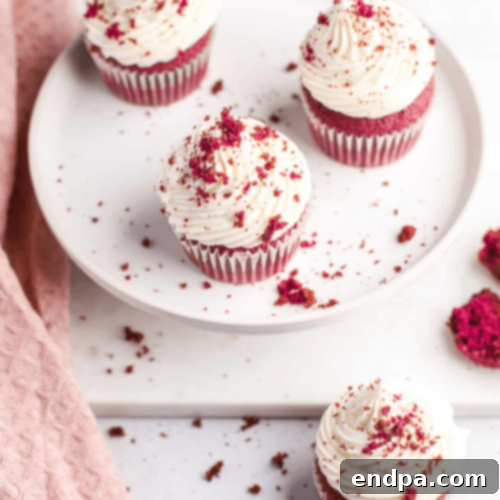Luscious Gluten Free Red Velvet Cupcakes with cream cheese frosting.