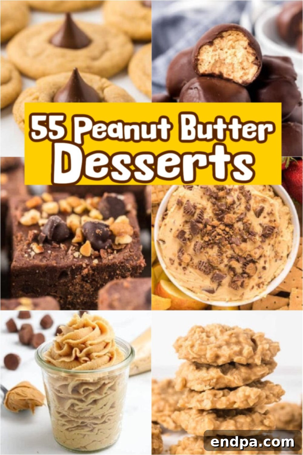 A selection of delicious peanut butter desserts, including cookies, brownies, and candies.