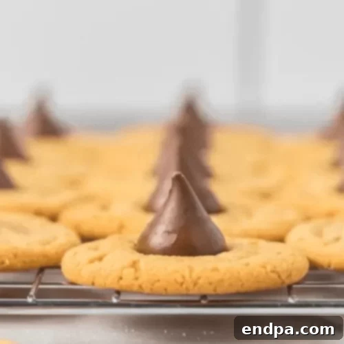 Gluten-free peanut butter kiss cookies with a chocolate kiss in the center.