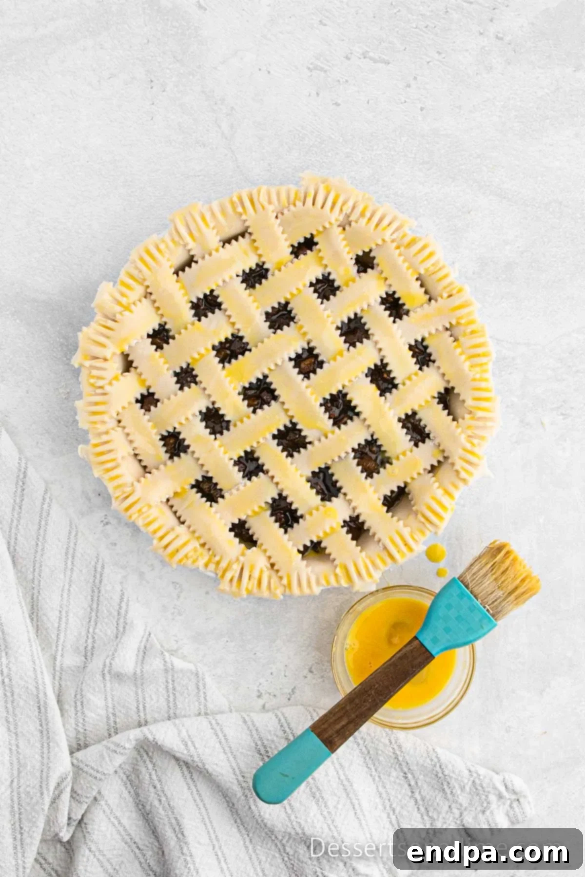 Traditional Christmas Mincemeat Pie 8 Brushing the lattice top of the pie with a lightly beaten egg wash.