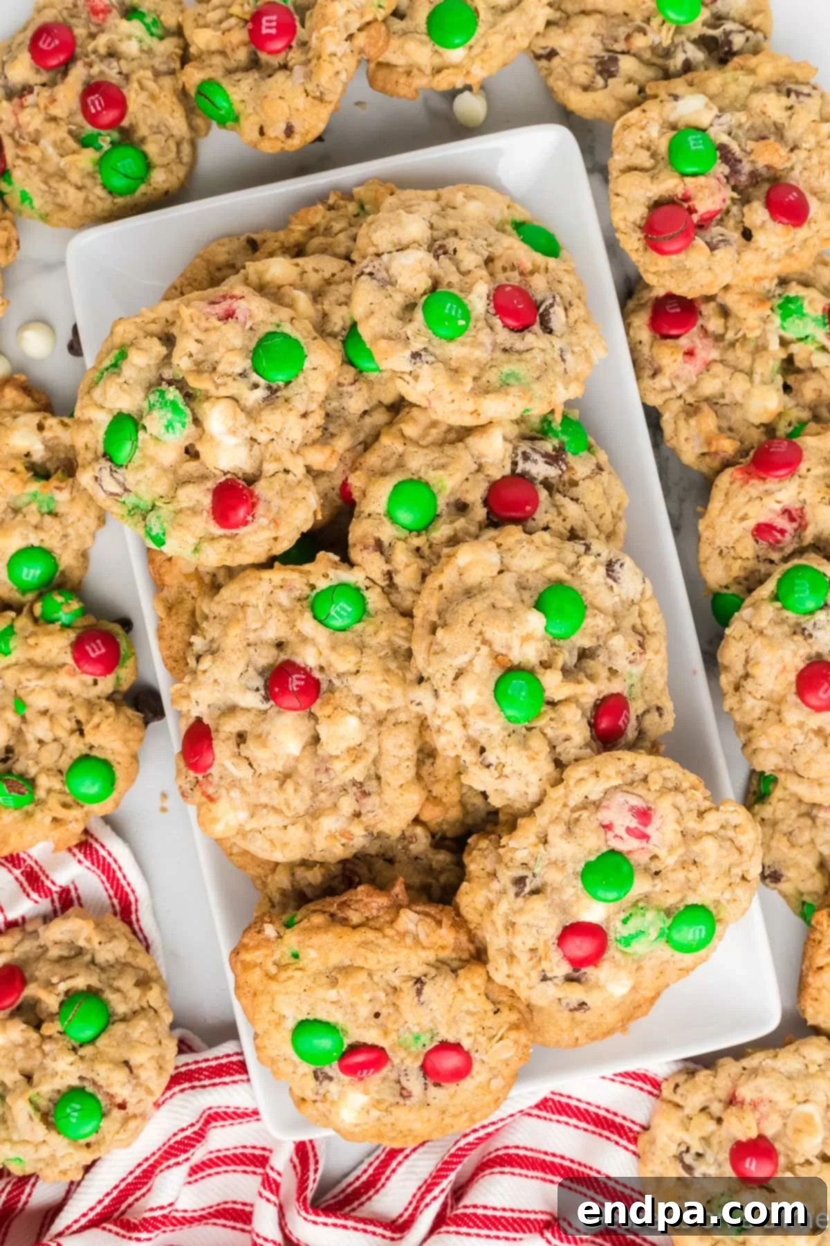 Festive Frontier Cookies 10 A festive platter piled high with delicious Christmas Cowboy Cookies, ready for sharing and enjoyment.