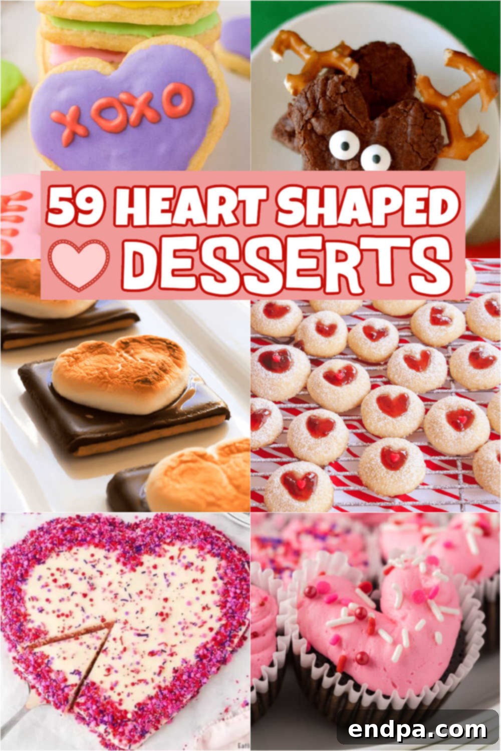 A vibrant assortment of heart-shaped desserts, including cookies, cakes, and other treats, perfect for Valentine's Day or expressing love.