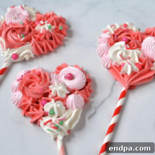 Meringue Lollipop Hearts with chocolate chips