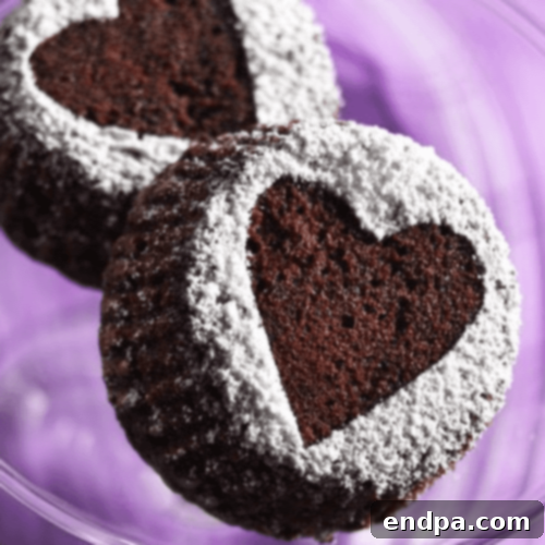 Heart Brownie Cupcakes with powdered sugar