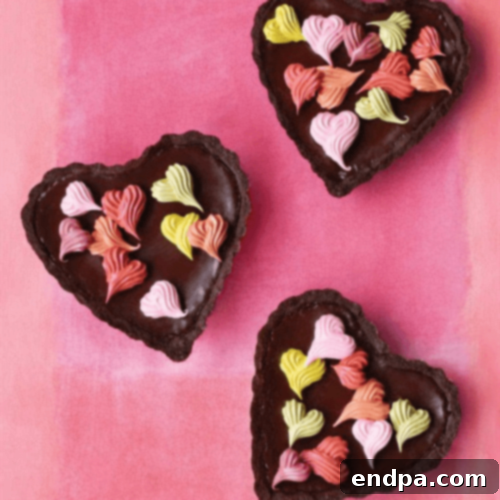 Chocolate Ganache Heart Tartlets with meringue hearts