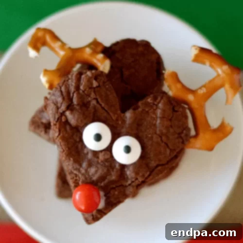 Cute Reindeer Brownies decorated for Christmas