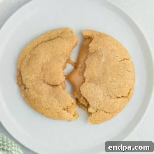 Soft Peanut Butter Stuffed Cookies with a sugar topping