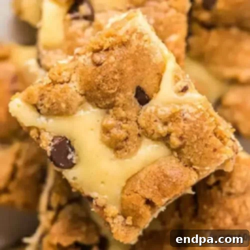 Chocolate Chip Cheesecake Bars made with cookie dough