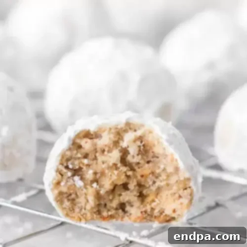 Powdered sugar dusted Snowball Cookies with nuts