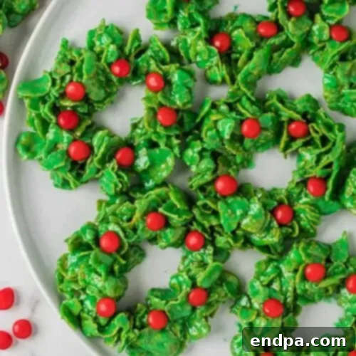 Green Christmas Wreath Cookies with red candies