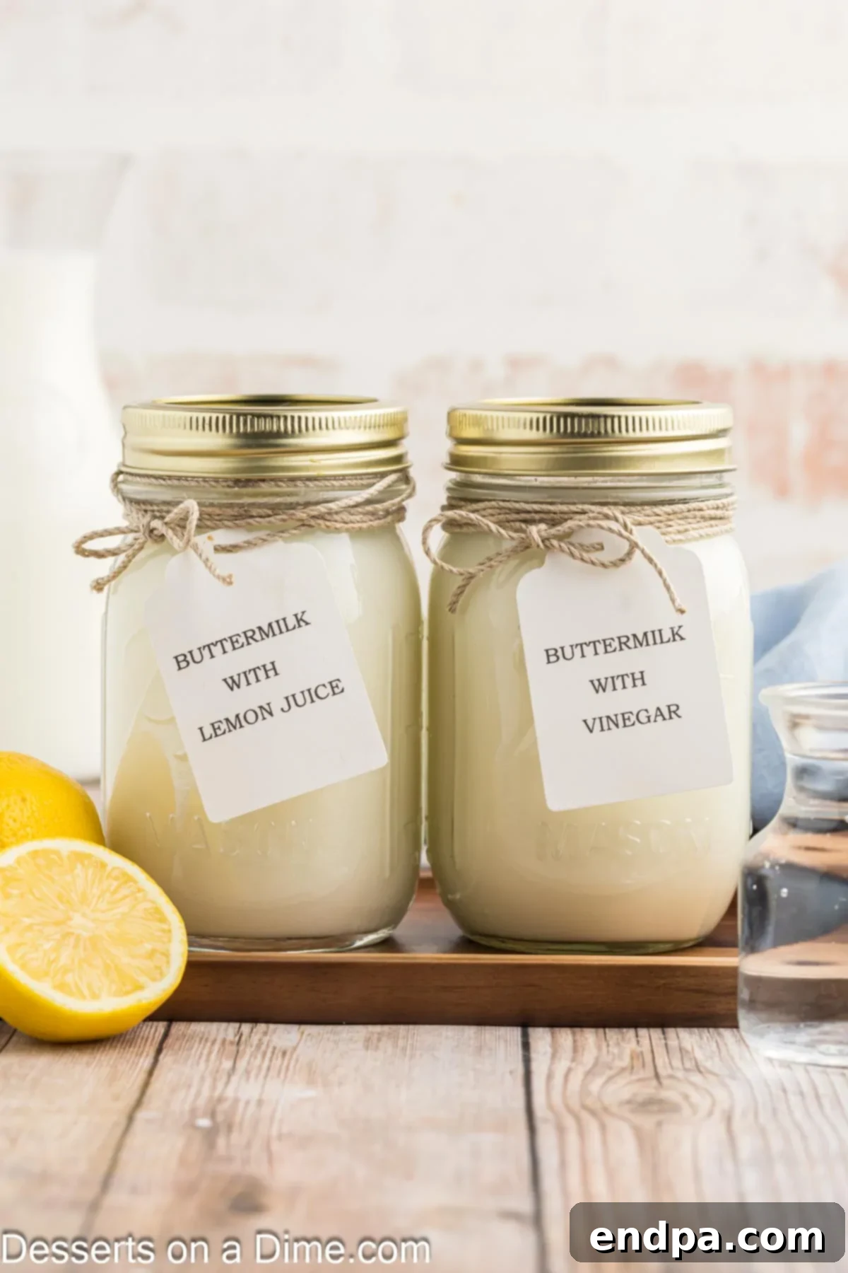 Mason jars labeled with buttermilk. 