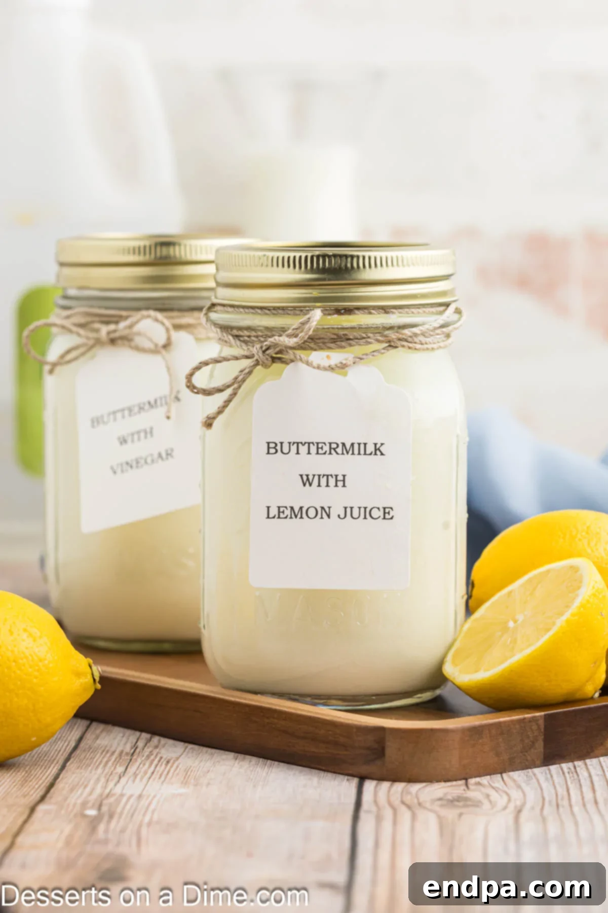 Jars of buttermilk with labels. 