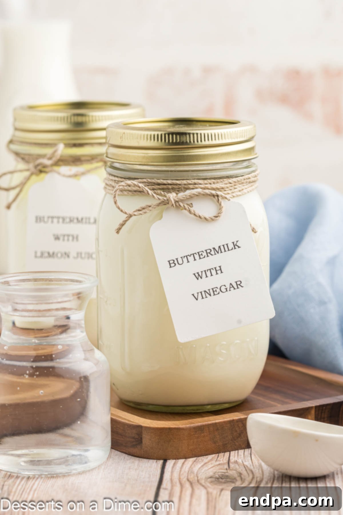 Mason jars with buttermilk ready to use. 