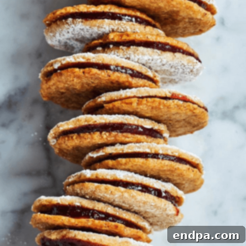 Easy Cranberry-Pecan Sandwich Cookies on a white plate with a festive background.