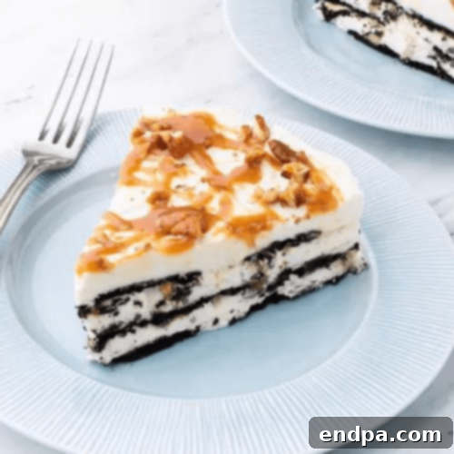 Caramel Pecan Icebox Cake in a serving dish.