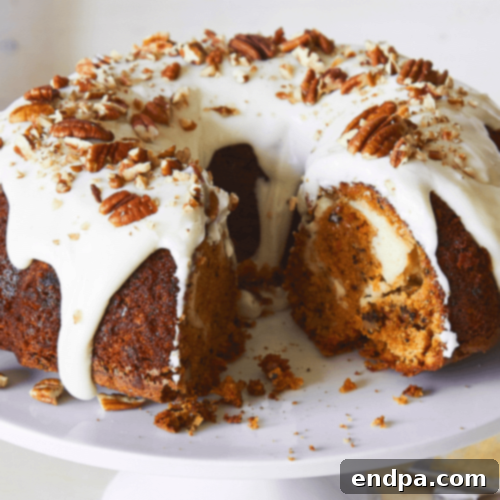 Slice of Carrot Pecan Cheesecake-Swirl Cake.