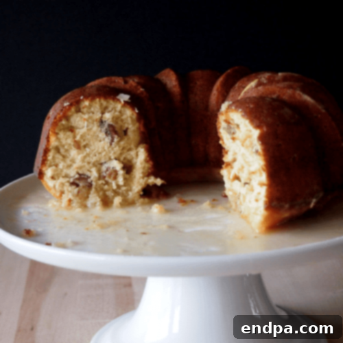 Coconut Pecan Cake in a Bundt pan.