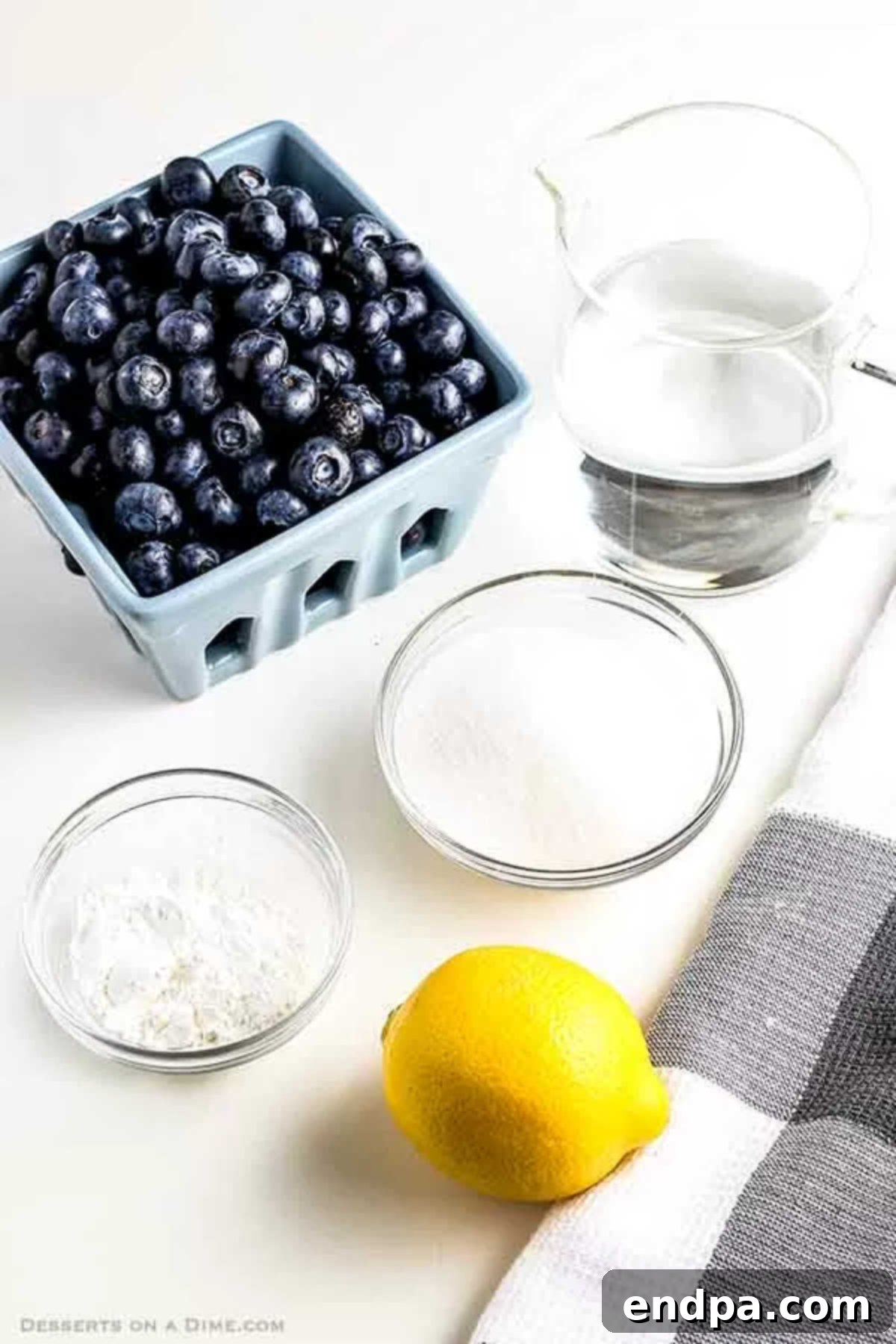 Ingredients needed - blueberries, sugar, water, lemon juice, cornstarch