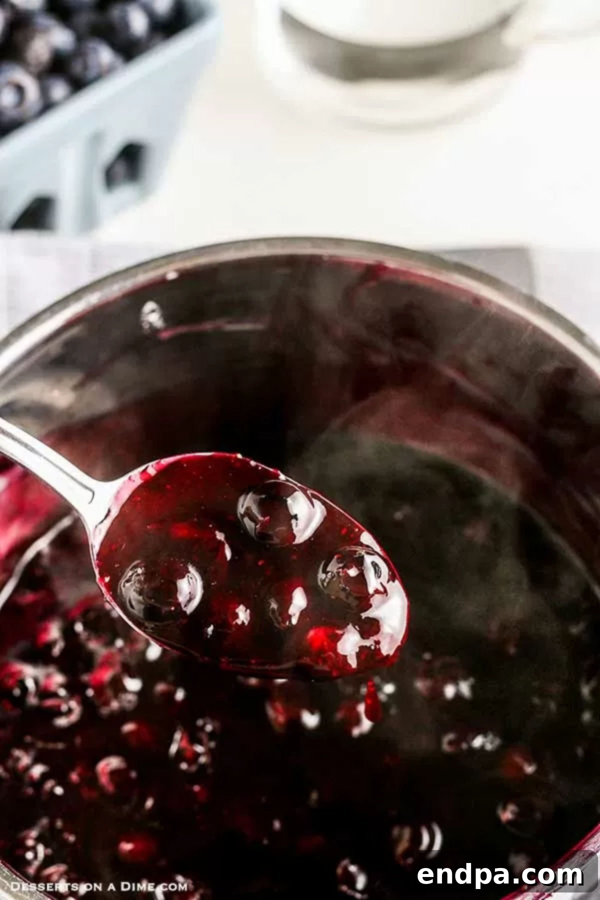 Blueberry sauce mixture thickened and ready to use. 